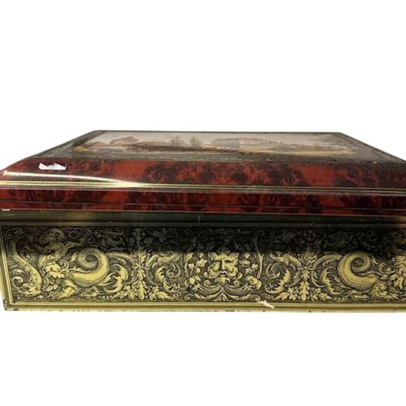 Vintage Decorative Tin Box With Castle Scene & Ornate Sides - Picture 2 of 6